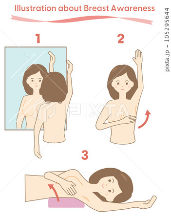 乳がんのセルフチェックをする女性のイラストセット 105295644