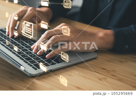 IT engineer working with big data for searching and managing files.data informationtechnology, document management system concept. IT engineer working with big data for searching and managing files.data informationtechnology, document management system concept. 105295669