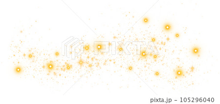Yellow sparks glitter special light effect. Sparkles on transparent background. Christmas abstract pattern. Sparkling magic dust particles. PNG. 105296040