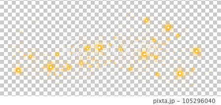 Yellow sparks glitter special light effect. Sparkles on transparent background. Christmas abstract pattern. Sparkling magic dust particles. PNG. 105296040