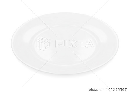 White round empty plate side view isolated on white background White round empty plate side view isolated on white background 105296597