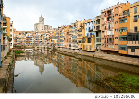 View of old town Girona, Catalonia, Spain, Europe. Summer travel. View of old town Girona, Catalonia, Spain, Europe. Summer travel. 105296686