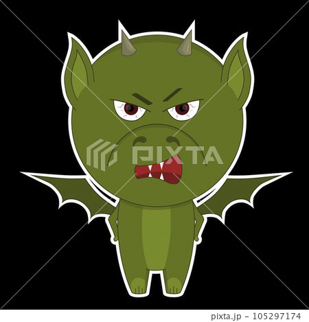 Vector illustration of a green dragon. Angry dragon sticker. Dragon emotion 105297174