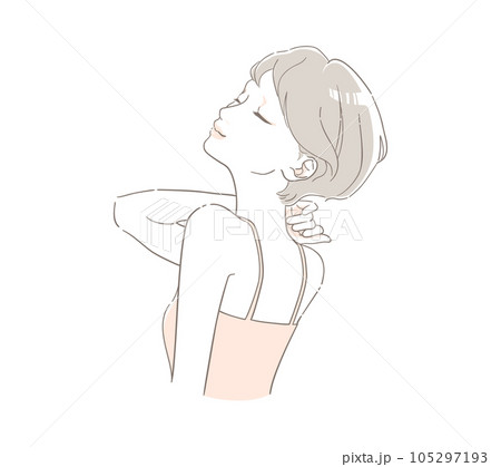 首に手を添えて心地よさそうな笑顔を浮かべる女性 105297193