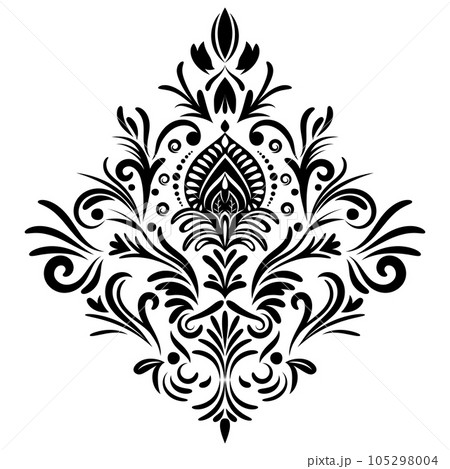 Vintage damask baroque ornament with floral retro antique style. Isolated element for wedding decoration. Vintage damask baroque ornament with floral retro antique style. Isolated element for wedding decoration. 105298004