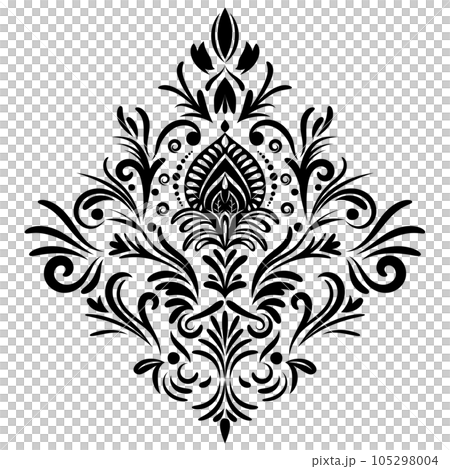 Vintage damask baroque ornament with floral retro antique style. Isolated element for wedding decoration. Vintage damask baroque ornament with floral retro antique style. Isolated element for wedding decoration. 105298004