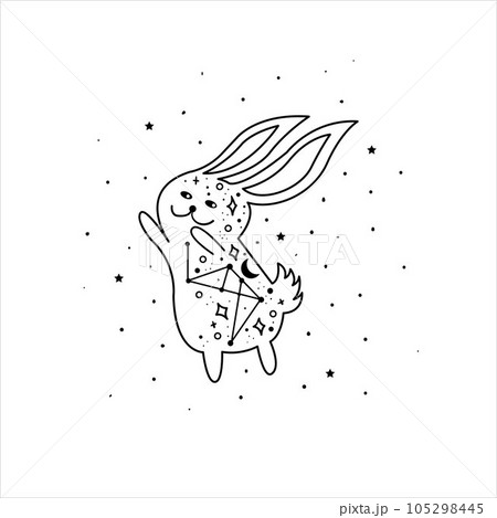 Mystical rabbit with moon and stars. Mystic, alchemy, occult concept. 105298445