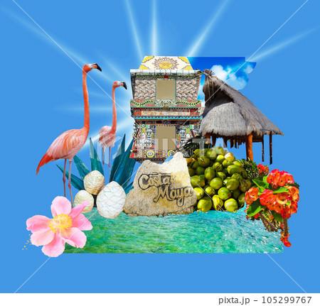 Costa Maya, Mexico- collage of Costa Maya cruise ship terminal and resort is a perfect place for all visitors - art design 105299767