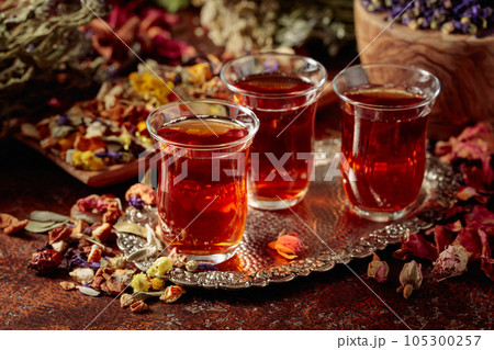Herbal tea and a mix of various dried medicinal plants and herbs. Herbal tea and a mix of various dried medicinal plants and herbs. 105300257