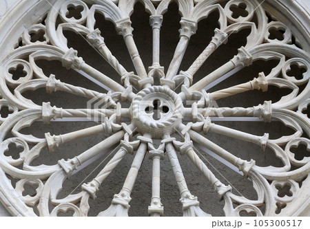 Rosette at the Church of St. John the Baptist in Riomaggiore, Liguria, Italy 105300517