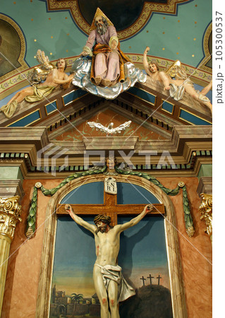 Crucifixion, altarpiece in the Parish Church of the Holy Cross in Zacretje, Croatia Crucifixion, altarpiece in the Parish Church of the Holy Cross in Zacretje, Croatia 105300537