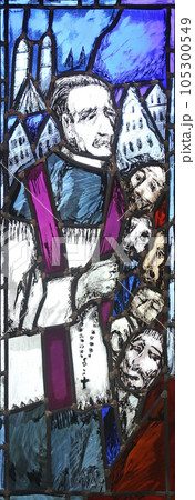 Father Rupert Mayer, stained glass window by Sieger Koder in St. John church in Piflas, Germany 105300549