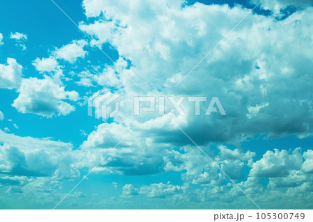 Bright blue sky with cumulus and cirrocumulus clouds, day  105300749