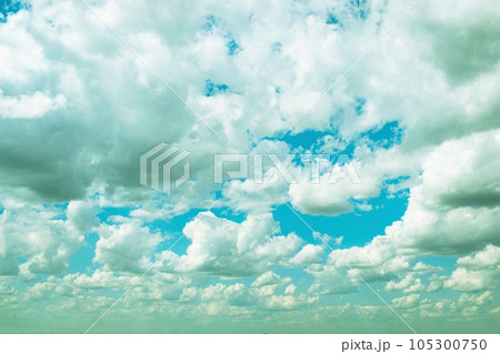 Bright blue sky with cumulus and cirrocumulus clouds, day  105300750