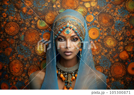 Beautiful Indian woman model in traditional ethnic closing front view portrait. Generative AI 105300871