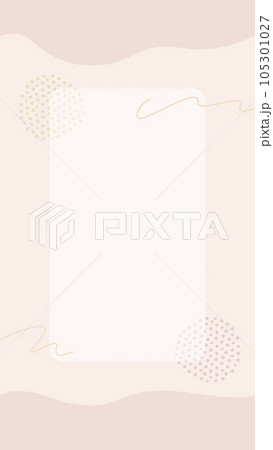 ピンクベージュ色の背景に抽象的なあしらいの背景 - 手描きのシンプルでおしゃれなフレーム素材- 縦長 105301027