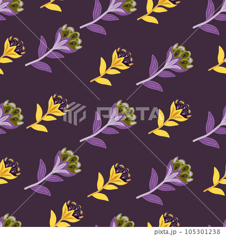 Creative flower stylized seamless pattern. Hand drawn botanical illustration. Abstract floral wallpaper. 105301238