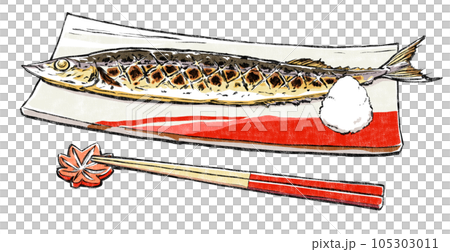 角皿に大根おろしを添えて盛った秋刀魚の塩焼きと紅葉の箸置きに置いた