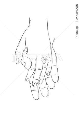 Woman and man hands holding together and waiting for the marriage 105304280