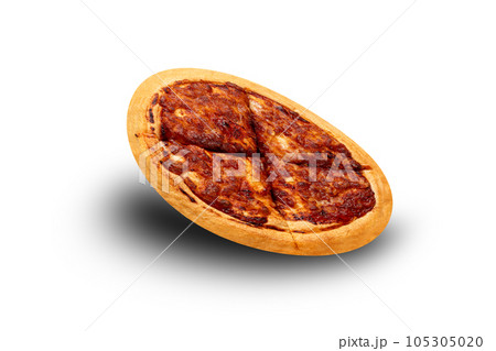 Margherita pizza isolated on white background. Pizza delivery. Top view. Margherita pizza isolated on white background. Pizza delivery. Top view. 105305020