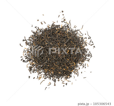 Black Tea Leaves Isolated, High Quality Black Tea Pile, Dry Organic Indian Drink, Black Tea Leaves on White 105306543