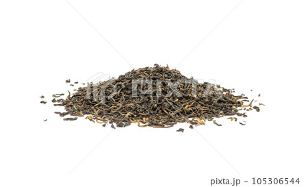 Black Tea Leaves Isolated, High Quality Black Tea Pile, Dry Organic Indian Drink, Black Tea Leaves on White Black Tea Leaves Isolated, High Quality Black Tea Pile, Dry Organic Indian Drink, Black Tea Leaves on White 105306544