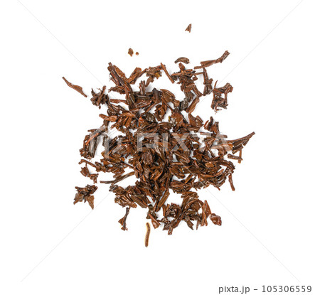 Used Tea Leaves Isolated, Wet Black Tea Leftovers, Herbal Tea Leaf, Biodegradable Garbage, Eco Bio Tea Leaves 105306559