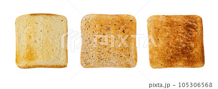 Bread Toasts Isolated, Toasted Sandwich Square Slices, Loaf Pieces for Toast on White Background Bread Toasts Isolated, Toasted Sandwich Square Slices, Loaf Pieces for Toast on White Background 105306568