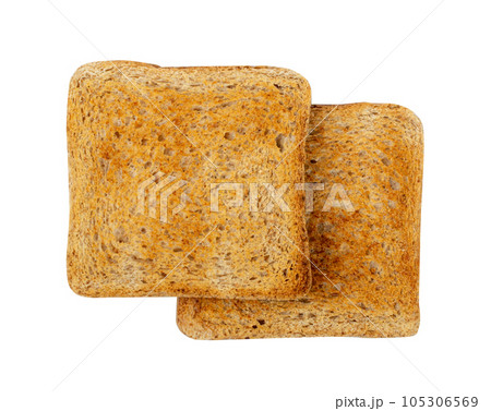 Bread Toasts Isolated, Toasted Sandwich Square Slices, Loaf Pieces for Toast on White Background Bread Toasts Isolated, Toasted Sandwich Square Slices, Loaf Pieces for Toast on White Background 105306569