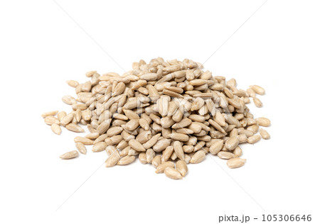 Peeled Sunflower Seeds Isolated, Raw Sunflower Kernels Group, Sun Flower Grains, Peeled Sunflower Seeds 105306646