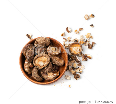 Dry Shiitake Mushrooms Isolated, Raw Shitake Pile, Healthy Organic Asian Fungi Dry Shiitake Mushrooms Isolated, Raw Shitake Pile, Healthy Organic Asian Fungi 105306675