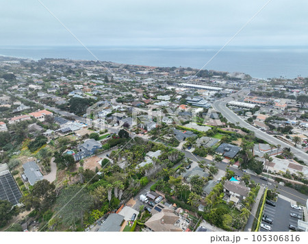 Aerial view of Del Mar coastline and beach, San Diego County, California, USA. Aerial view of Del Mar coastline and beach, San Diego County, California, USA. 105306816