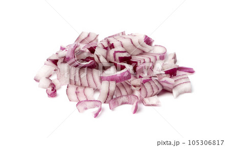 Red Onion Cuts Isolated, Chopped Purple Onion, Raw Purple Onion Pieces on White Red Onion Cuts Isolated, Chopped Purple Onion, Raw Purple Onion Pieces on White 105306817