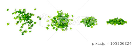 Green Onion Cuts Isolated, Scattered Fresh Chive Pile, Chopped Green Leek, Scallion Greens Pieces Chopped Green Onion Cuts Isolated, Scattered Fresh Chive Pile, Chopped Green Leek, Scallion Greens Pieces Chopped 105306824
