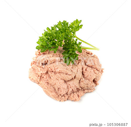 Meat Paste Isolated, Tuna Pate Smear, Chopped Liver Mousse, Fish Paste on White 105306887