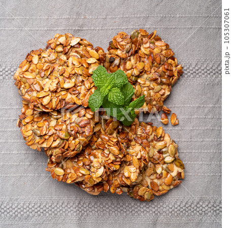 Pumpkin Seeds Cookies, Pepita Grains Biscuit, Healthy Cereal Crackers, Homemade Pumpkin Seed Cookie 105307061