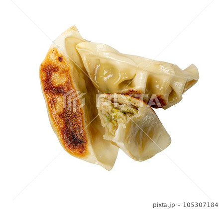 Gyoza Chinese Dumplings Isolated, Fried Vegetable Jiaozi, Chicken Momo Pile, Asian Gyoza Group 105307184