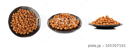 Nut Kernels, Hazelnuts Pile on Plate Isolated, Healthy Organic Nuts Group, Nut Kernels on White 105307191