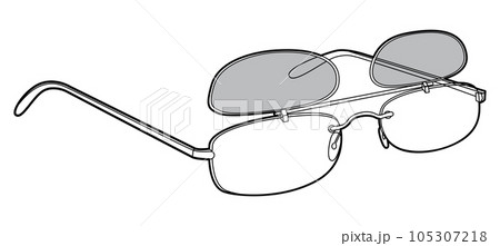 Clip-on Rimless frame glasses fashion accessory illustration. Sunglass 3-4 view for Men, women, unisex style, flat 105307218