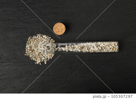 Soil Analysis in Vitro, Crushed Quartz Pile Samples, White Stone Pieces, Sand Research, Decorative Rocks Texture 105307297