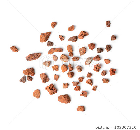 Volcano Stone Isolated, Red Volcanic Pumice, a Cold Piece of Lava, Basalt Extrusive Igneous Rock 105307310