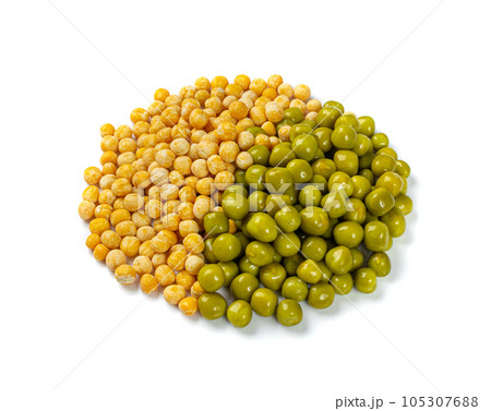 Dry Yellow Peas Isolated, Whole Pea Pile, Raw Legume, Dry Yellow Peas on White Background Dry Yellow Peas Isolated, Whole Pea Pile, Raw Legume, Dry Yellow Peas on White Background 105307688