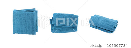 Rolled Blue Towel Isolated. New Terry Cotton Towel, Soft Washcloth 105307784