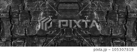 Burnt Wood Texture Background, Wooden Charcoal Pattern, Black Charred Tree Mockup 105307819