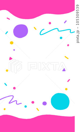 手描きの抽象的なあしらいのフレーム･背景 - ポップなビビッドカラーのバナー素材- 縦長 - 9:1 105309539