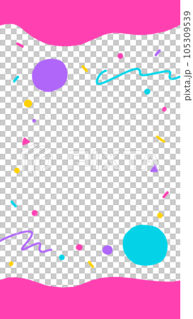 手描きの抽象的なあしらいのフレーム･背景 - ポップなビビッドカラーのバナー素材- 縦長 - 9:1 105309539