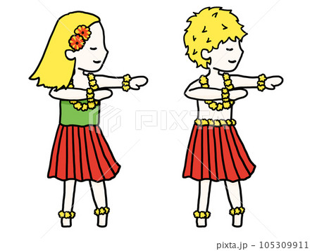フラダンスをする白人男女のイラスト 105309911