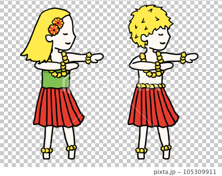 フラダンスをする白人男女のイラスト 105309911