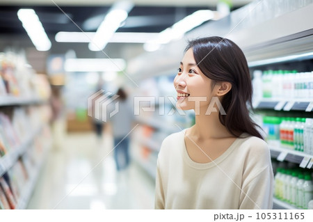 店内で買い物をする女性　AI生成画像　AI画像 105311165