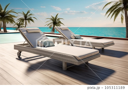 ウッドデッキのビーチベッド AI生成画像 AI画像 ウッドデッキのビーチベッド AI生成画像 AI画像 105311189